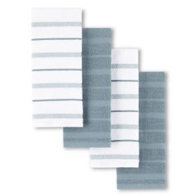 Albany Kitchen Towel 4-Pack Set, Fog Blue/White, 16"x26"