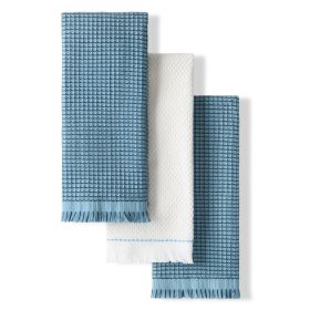 Gourmet Series Gridlines Kitchen Towels 3-Pack Set, 100% Cotton Absorbent, Blue Velvet, 18"x28"